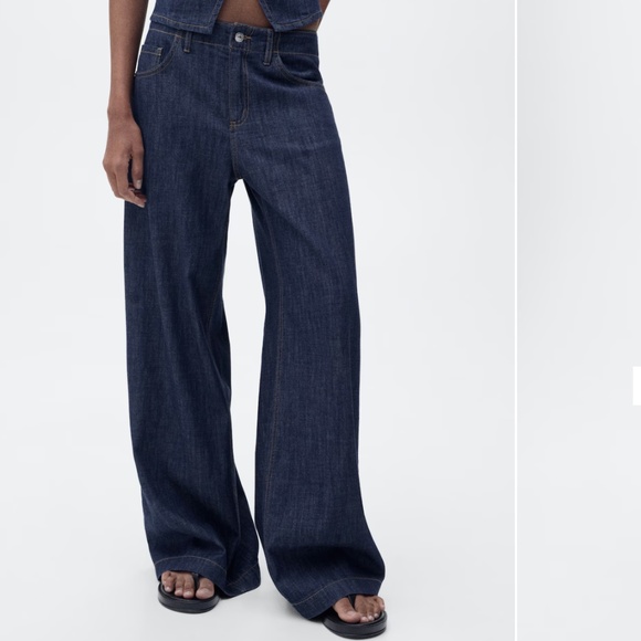 Mango Wide Leg Mid-Rise Denim Trousers - Picture 2 of 2